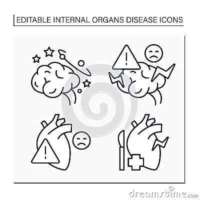 Internal organs disease line icons set Vector Illustration