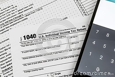 Internal Revenue Service IRS Form 1040 - US Individual Income Editorial Stock Photo