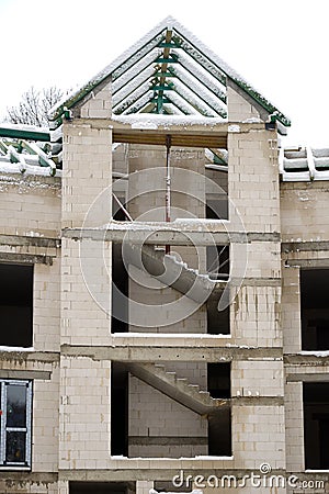 Internal stairs of stone house under construction Stock Photo