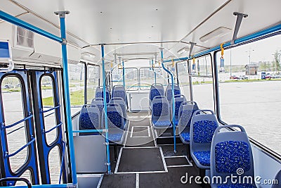 Internal view of an empty bus Stock Photo