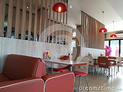 Internal view of an empty diner or restaurant, No people Stock Photo