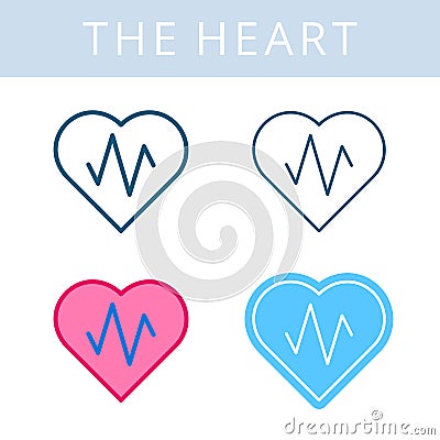 The internals icons. Heart and heartbeat vector outline symbols. Vector Illustration