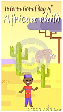 International African Child Day Cartoon Placard Vector Illustration