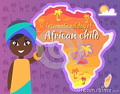 International African Child Day Postcard with Gril Vector Illustration