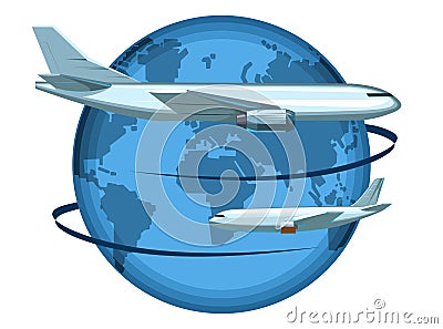 International air transportation. Logo, label, brand. Cargo delivery, passenger transportation. Traveling around the world. Interc Vector Illustration
