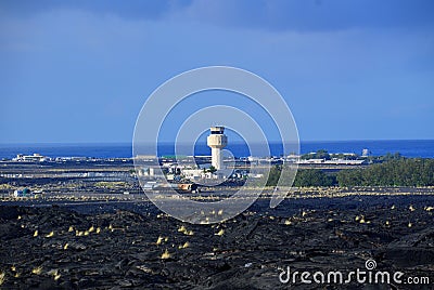 International Airport in Lava Field on Big Island, Kona Hawaii Stock Photo