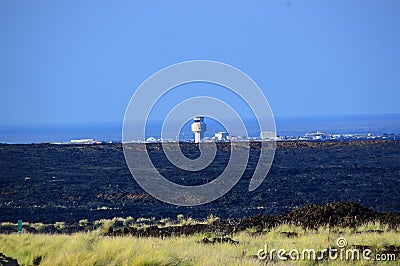 International Airport in Lava Field on Big Island, Kona Hawaii Stock Photo