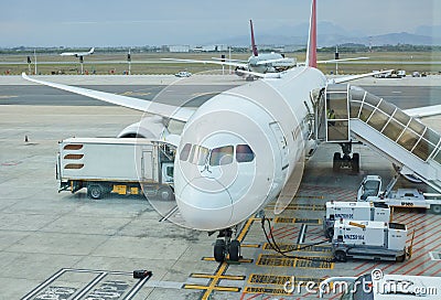 International airport, runway and airplane terminal for travel, transportation and journey. Global flight, commercial Editorial Stock Photo