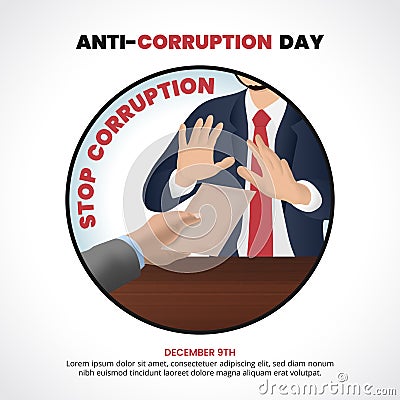 International Anti-corruption Day with a person trying to reject corruption Vector Illustration