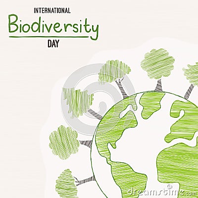 Biodiversity day may 22 green tree planet card Vector Illustration