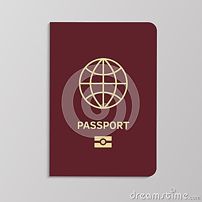 International biometric passport cover template. ID with gold map on red background, national or foreign official Stock Photo