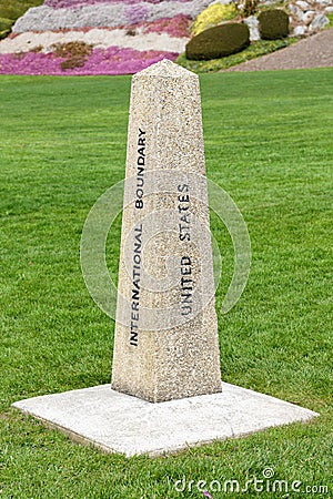 International Boundary marker between United States and Canada at Blaine Editorial Stock Photo