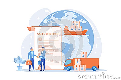 International business partnership, global trade. Sales contract terms, Incoterms terms, international trading regulations concept Vector Illustration