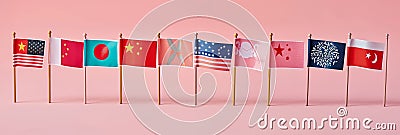 International business symbolized array of various nation flags displayed in a row Stock Photo