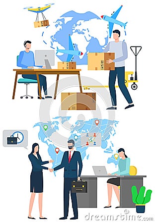 International Business, Worldwide Delivery Vector Vector Illustration