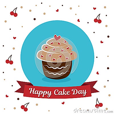 International Cake Day. July 20. Picture for the holiday of friendship and peace. The cake is next to the inscription. Vector Illustration