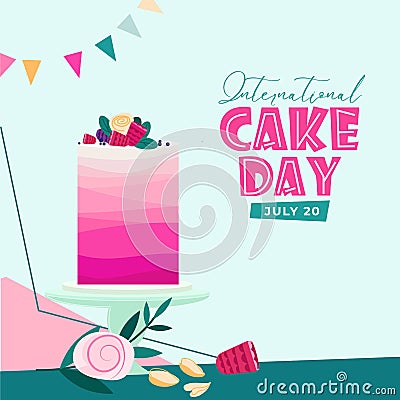 International Cake Day. July 20. Vector template card on trendy Mid-Century Modern style. Vector Illustration