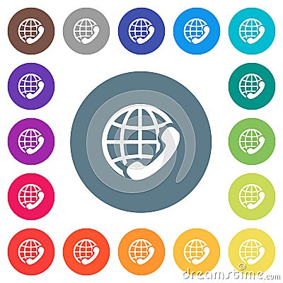 International call flat white icons on round color backgrounds Stock Photo