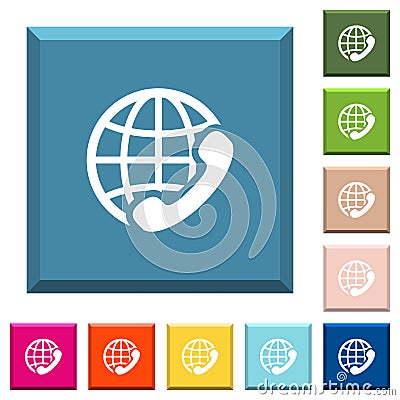 International call white icons on edged square buttons Stock Photo