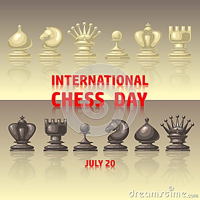 International chess day card. July 20. Holiday poster. Vector Illustration