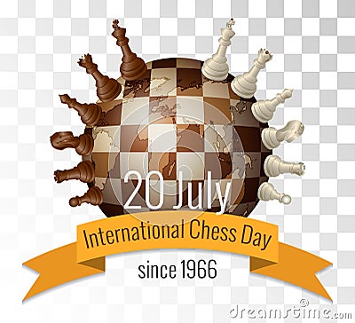 The International chess day is celebrated annually on July 20, Chess pieces are located Vector Illustration