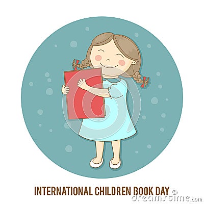 International Children Book Day. Vector illustration of a girl holding a book. Vector Illustration