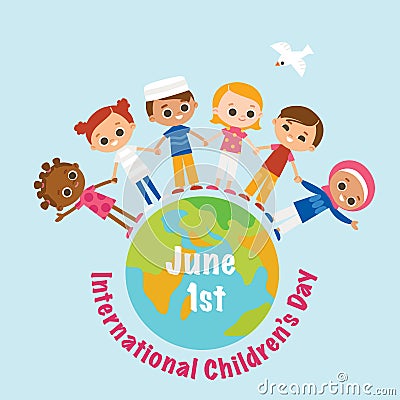 International Children`s Day. Greeting card Vector Illustration