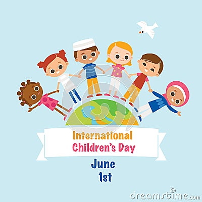 International Children`s Day. Greeting card Vector Illustration