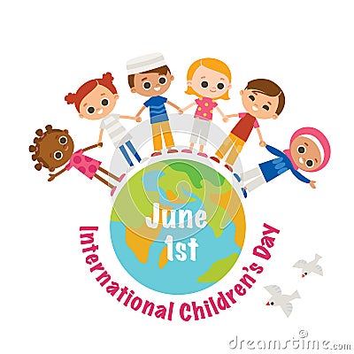 International Children`s Day. Greeting card Vector Illustration