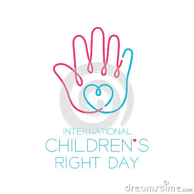 International Children`s Right Day logo icon outline stroke set, hand and heart design illustration isolated on white background Vector Illustration