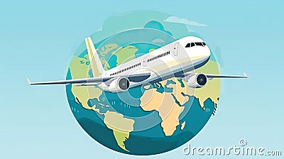 international civil aviation day, flying plane against the background of the planet earth heavenly color, Cartoon Illustration