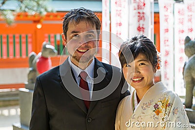 International Couple at Japanese Shrine Stock Photo