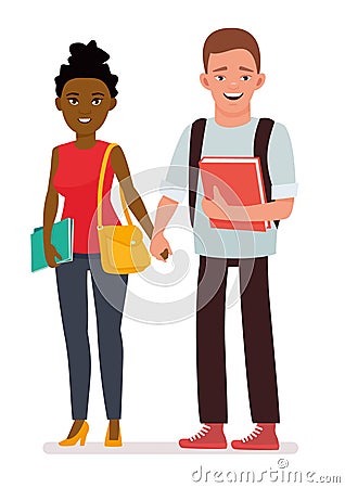 International couple students. Cartoon vector character illustration on white background. Vector Illustration