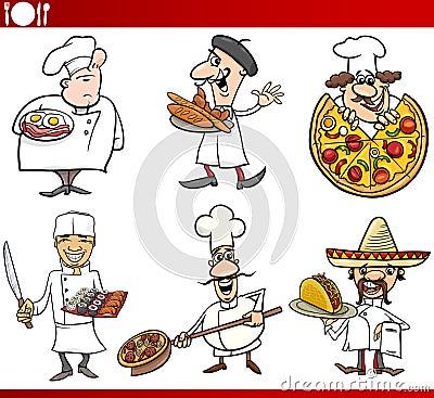 International cuisine chefs cartoons Vector Illustration