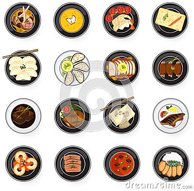 International cuisine gourmet food from Asian to American and Eu Vector Illustration