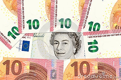 International currencies including euro, british pound Editorial Stock Photo