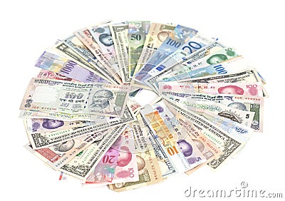 International currencies isolated Editorial Stock Photo