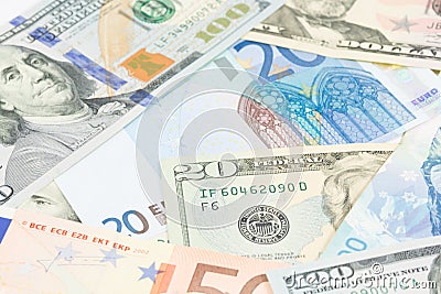 International currencies. Money from the United States, Europe Stock Photo