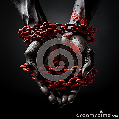 International Day for the Abolition of Slavery Hands with Red Chains Stock Photo