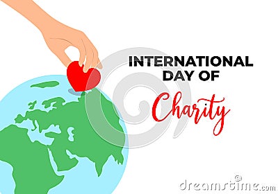 International day of charity banner poster on september 5 th with hand give love symbol in earth globe on white background Stock Photo