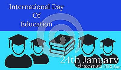 International Day Of Education illustration on blue background with students,books icon and copy space. Cartoon Illustration