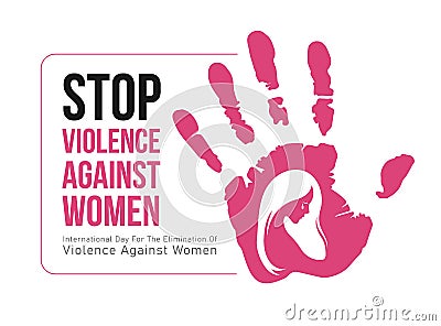 International Day For The Elimination Of Violence Against Woman banner - pink woman cry in hand stop sign Vector Illustration