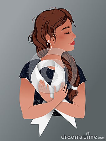 International Day for the Elimination of Violence Against Women. Poster with A cute girl holding a white ribbon in her hands Vector Illustration