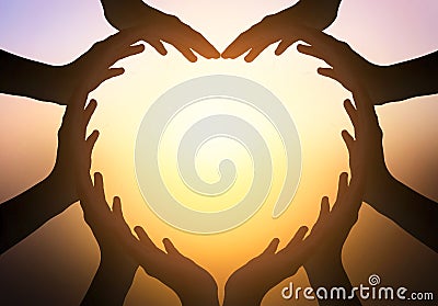 International Day of Friendship concept: hands in shape of heart on blurred background Stock Photo