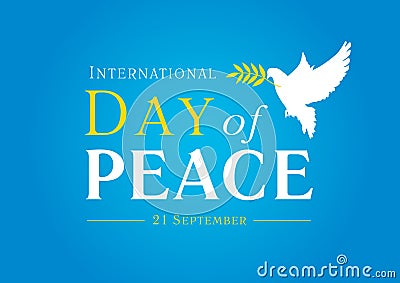 International Day of Peace with dove, olive branch and text Vector Illustration