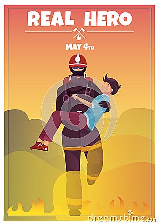 International Firefighters Day Card Vector Illustration