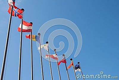 International Flags against sky Stock Photo