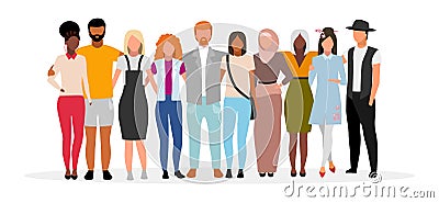 International friends flat vector illustration. Multicultural community, society, collaboration. Multiracial people hugging Vector Illustration