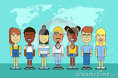 International friends group. Chinese and asian, black european multicultural people team Vector Illustration