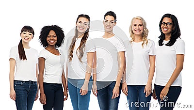 International group of women in white t-shirts Stock Photo